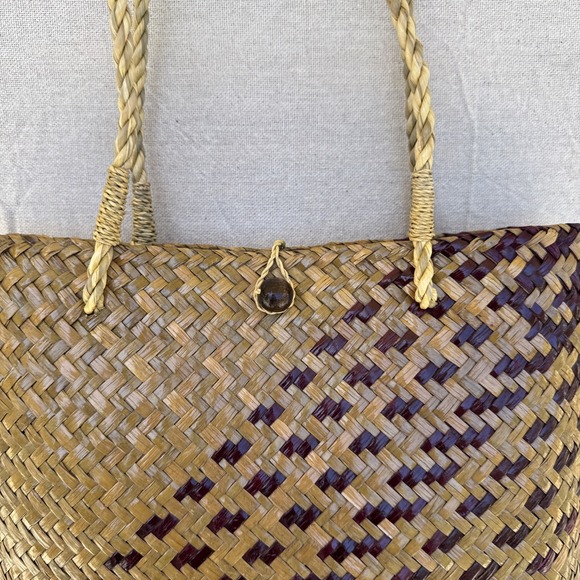Natural‎ Papyrus Basket Handwoven Bag Medium Sz 11"X10"X4" Boho - Picture 2 of 10